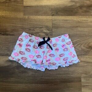 Kiss Mark Sleep Shorts Womens S Multicolor Y2K Lips Kiss Mark Ruffle Bow
